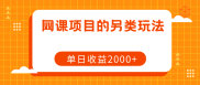 网课项目的另类玩法，单日收益2000+