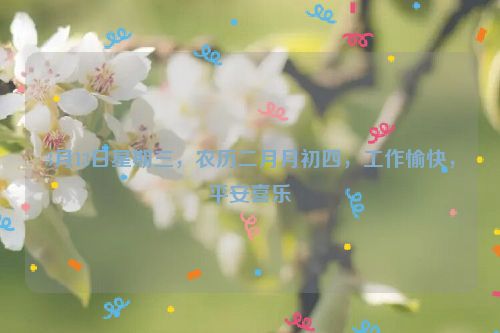 3月13日星期三，农历二月月初四，工作愉快，平安喜乐