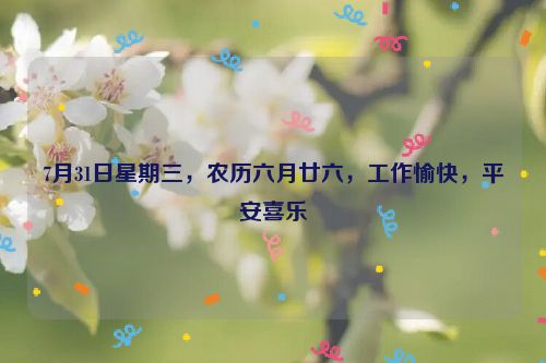 7月31日星期三，农历六月廿六，工作愉快，平安喜乐